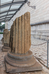 Columns in the archaeological area of the basilica of St. Paul Outside the Walls. Rome, Italy