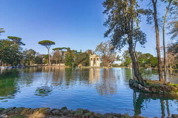 Temple of Aesculapius in the gardens of the Villa Borghese. Rome, Italy