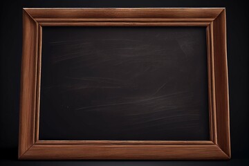 Chalkboard texture background, brown wooden frame, backdrop, realistic. Generative AI