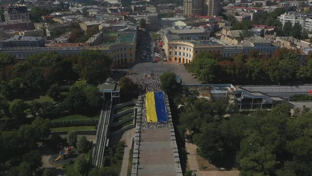 Odessa flag of Ukraine on the Potemkin stairs