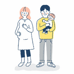 笑顔で立っている若い家族