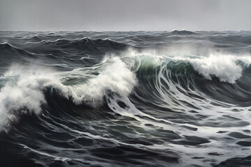 Stormy Seas. Generative AI.
A digital painting of great waves and stormy seas. - obrazy, fototapety, plakaty