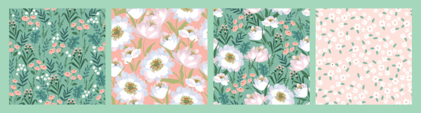 Set of lforal seamless patterns. Vector design for paper, cover, fabric, interior decor and other