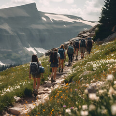 hikers walking in the mountains