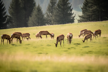 Obraz premium deer eating grass in a field
