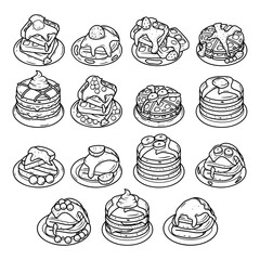 Set of pancakes outline sketch illustration