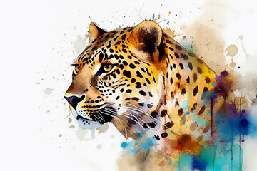 Fototapeta na wymiar Leopard watercolor painting on a white background. digital art painting. Generative AI