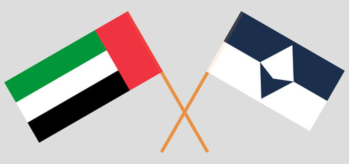 Fototapeta na wymiar Crossed flags of the United Arab Emirates and Antarctica. Official colors. Correct proportion