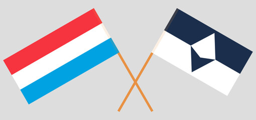 Fototapeta na wymiar Crossed flags of Luxembourg and Antarctica. Official colors. Correct proportion