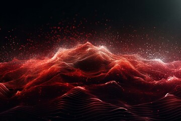 A red particle wave cyber or technology background. Generative AI