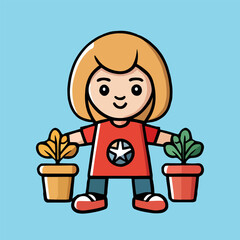 Cute vectors for little ones give a sense of affection, love and take care of plants. Design for Earth Day