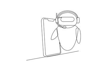 Fototapeta premium Single one line drawing chat with the robot. Smartphone and laptop. Chatbot concept. Continuous line draw design graphic vector illustration.