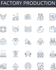 Factory production line icons collection. Industrial manufacturing, Mass production, Line assembly, Assembly line, Repeatable manufacturing, Large-scale production, Assembly-line work Generative AI