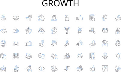 Growth line icons collection. Analytics, Dashboards, Metrics, Insights, Reporting, Visualization, Big data vector and linear illustration. Data warehousing,Decision-making,Efficiency Generative AI