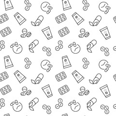 Plate Tablets, Homeopathy, Taking the Medication Seamless Pattern for Printing and Wrapping