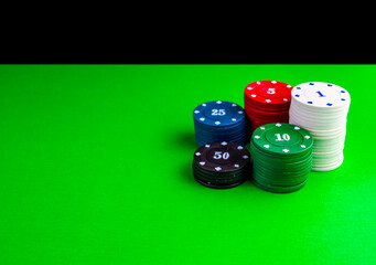 Poker game, stacks of chips on the table.