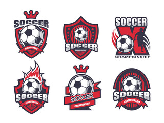 Illustration of red soccer logo set