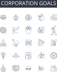 Corporation goals line icons collection. Business objectives, Company aspirations, Enterprise targets, Organization missions, Firm initiatives, Establishment goals, Company aims vector Generative AI