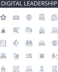 Digital leadership line icons collection. Cyber supremacy, Advanced expertise, Innovative thinking, Modern management, Technological foresight, Digital proficiency, Tech-savvy leadership Generative AI