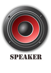 Audio loud speaker with red diffuser. Concert speaker