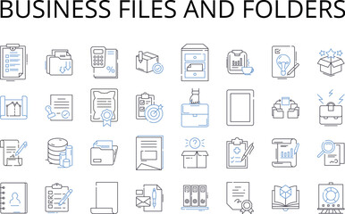 Business files and folders line icons collection. Work documents, Corporate papers, Company records, Enterprise files, Office archives, Administration folders, Organizational files Generative AI