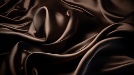 Brown silk fabrics close-up texture, background. Luxury background design. AI generated.