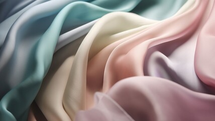 Pastel silk fabrics close-up texture, background. Luxury background design. AI generated. - obrazy, fototapety, plakaty