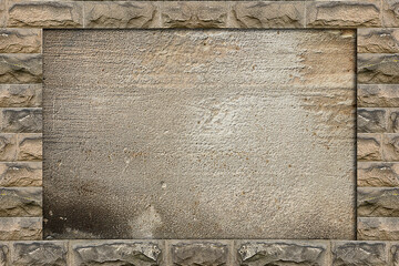 background stone wall with a copy of the space. Stone masonry close-up. Frame of bricks