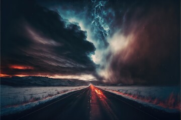 starry highway road banner drive under the cloudy weather generative ai