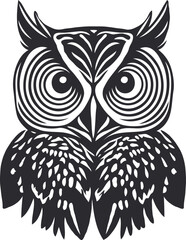 Black and white silhouette owl head logo illustration