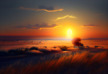 Fototapeta premium Sunset over African wilderness, wildlife, cactus, bright colors