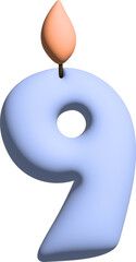 3D blue festive number 9 with a candle