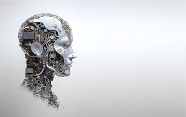 Futuristic robot with artificial intelligence. Concept of AI robot, brainpower or master brain.