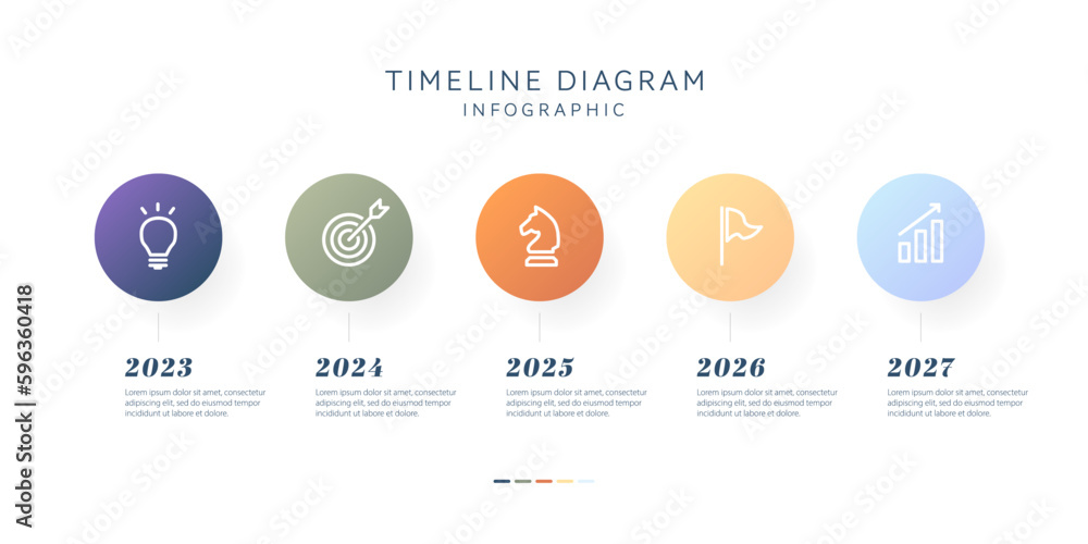 Poster infographic template for business. 5 steps minimal timeline diagram roadmap with circle topics, pres