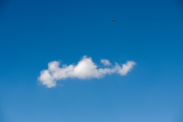 mały samolot turystyczny nad biała chmura - obrazy, fototapety, plakaty