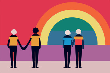 Colorful vector illustration of LGBT individuals in a supportive atmosphere