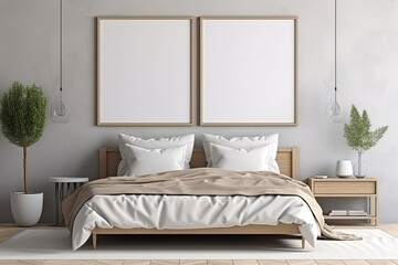 Frame mockup in bedroom interior modern style 3d render