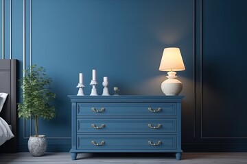  illustration for luxury blue bedroom mockup interior wooden