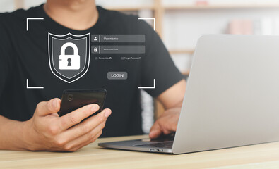 Concept of cyber security, secure Internet access, information security and encryption, secure access to user's personal information,  cybersecurity..