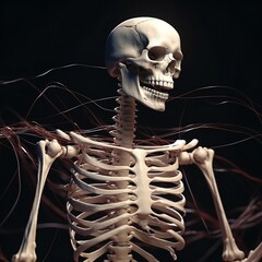 cool human skull with skeleton