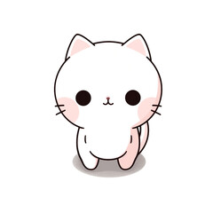 Fototapeta premium White cute cat Super Deformed or Chibi isolated on white background. Generative Ai illustration.