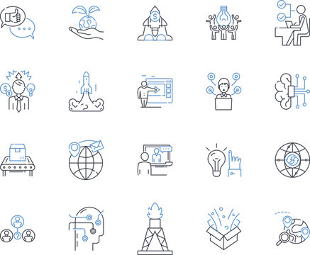 Reinvention renovation line icons collection. Overhaul, Transformation, Upgrade, Makeover, Revamp, Innovation, Revitalization vector and linear illustration. Generative AI