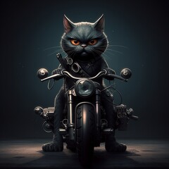 biker cat on a harley, cartoon style, generative ai