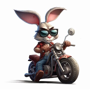 biker bunny on a harley, cartoon style, generative ai