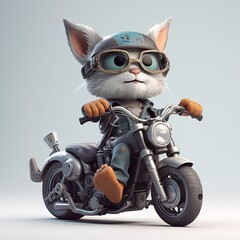 biker cat on a harley, cartoon style, generative ai