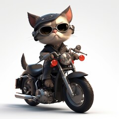 biker cat on a harley, cartoon style, generative ai