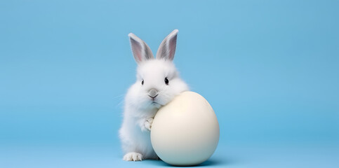 Obraz premium Cute bunny and single easter egg. Concept of happy easter day.