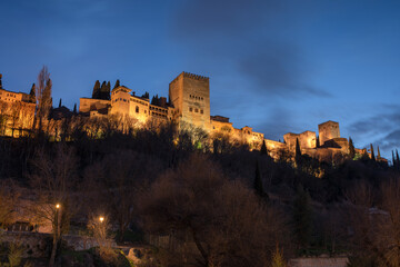 Photo at the blue hour of the Alhambra in Granada.