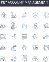 Key account management line icons collection. Strategic planning, Project management, Customer service, Sales prospecting, Business development, Marketing strategy, Brand management Generative AI