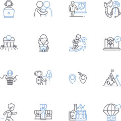 Fototapeta premium Island hopping line icons collection. Paradise, Adventure, Exploration, Diversity, Nature, Relaxation, Scenery vector and linear illustration. Culture,History,Fun outline signs set Generative AI